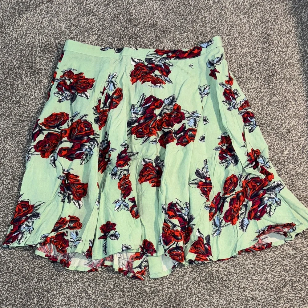 MINKPINK A-Line light green Skirt with Red Floral Design size XS Women’s